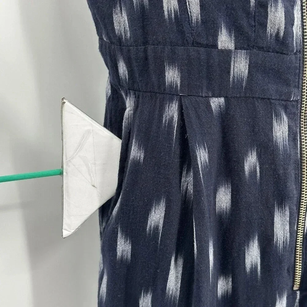Elevenses Jumpsuit Women 6 Blue‎ White Geometric Spaghetti Strap Front Zip